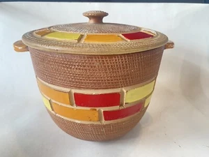 Mid Century Italian Pottery Seta Aldo Londi Bitossi Sgraffito Lidded Bowl Red YO - Picture 1 of 12