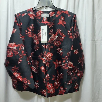 Chaqueta Recortada Dennis Basso Platino Talla 22W Roja Negra Floral Jacquard NUEVA Foto 1 de 4