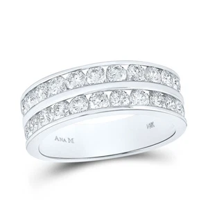 14kt White Gold Mens Round Diamond Double Row Wedding Band Ring 2.00 Cttw - Picture 1 of 1