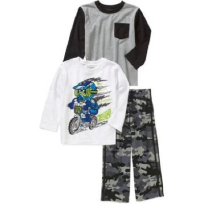 Nuevo Niños Pequeños 3 piezas Trajes de Garanímales 2 Tops 1 Parte Inferior Robots Coches Moto Foto 1 de 4