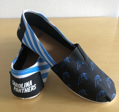 Zapatos Carolina Panthers para mujer sin cordones de lona a rayas talla grande 9-10 nuevos Foto 1 de 4