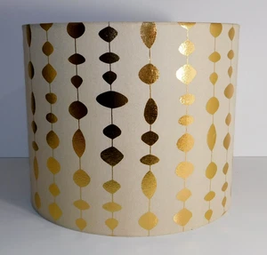 Vintage MCM Modern Drum Lampshade Gold Metallic Geometric Design 12" Dia 10" Tal - Picture 1 of 13