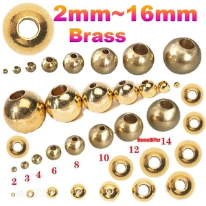 Loose Brass Balls With Hole Solid Perforated Metal Beads DIY Diameter 2mm~16mm - Picture 1 of 15