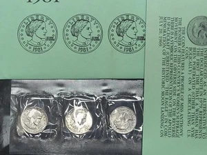 1981 US MINT Souvenir Susan B Anthony Dollar Set 1981 P D S Dollars UNC - Picture 1 of 6