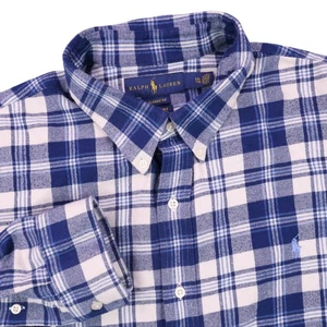 Polo Ralph Lauren XXL Flannel Shirt Blue White Plaid Classic Fit Performance - Picture 1 of 4
