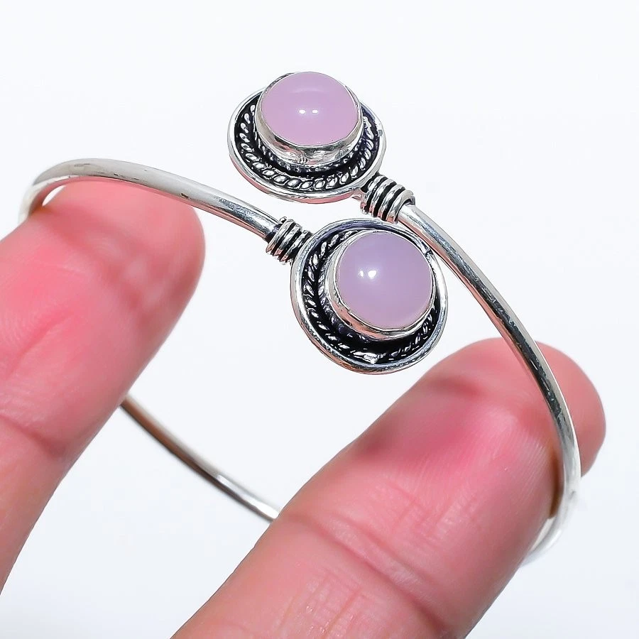 Pink Rose Quartz Gemstone Handmade 925 Sterling silver Adjustable Cuff Bracelet - Image 1 of 1
