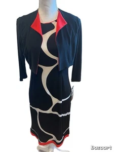 Lennie For Nina Leonard Neu mit Etikett schwarz/rot/weiß Midikleid 2-teilig Größe Small - Bild 1 von 5