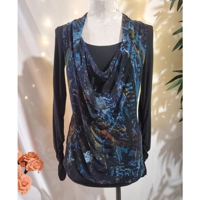Top Vivienne Vivienne Tam malla cuello drapeado abstracto manga larga para mujer XS Y2K Foto 1 de 4