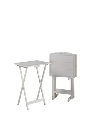 Juego de mesa con bandeja de madera de cinco piezas Linon Lisbon en encalado Foto 1 de 4