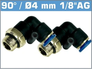 2 x raccordi a vite 90°, girevoli Ø 4 mm 1/8" AG - Foto 1 di 1