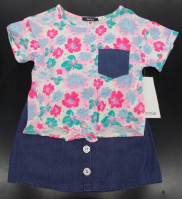 Girls Kensie $42 2pc Floral Shirt & Denim Blue Skirt Set Size 4 - 6X - Image 1 of 4