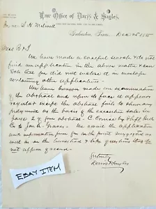 1885 Galveston TX Law Office Davis & Sayles Membrete Geo. Davis Henry Sayles - Imagen 1 de 1