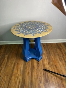 art decor blue table unique gilded hand painted mandala custom color high end - Picture 1 of 9