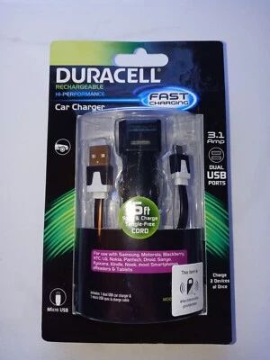 'DURACELL' Rechargeable Car Charger~FAST CHARGING~3.1 Amp~Dual USB Ports new - Image 1 of 2