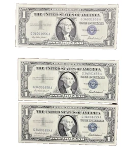 (3) 1957 $1 Silver Certificates Skipped Sequential Serial #'s UNC CRISP - Picture 1 of 2