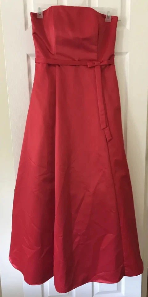 Vestido Fiesta Para Mujer Niñas Sin Tirantes Calce y Acampanado Rojo Tafetán Línea A Talla Grande Foto 1 de 4