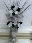Silver Vase With Flowers Mosaic Crushed Crystal Romany Bling 30cms