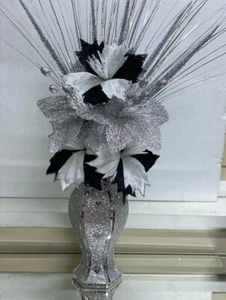 JARRÓN DE PLATA CON FLORES MOSAICO CRISTAL TRITURADO ROMANÍA BLING 30cms - Imagen 1 de 4