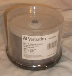 VERBATIM DATA LIFE PLUS DVD R INKJET PRINTABLE UP TO 16X, 50 PACK NEW SEALED - Imagen 1 de 2