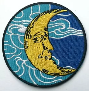 Moon Astrology Man in Moon Clouds Cosmic Mystic Pagan Iron On Embroidered Patch - Picture 1 of 4