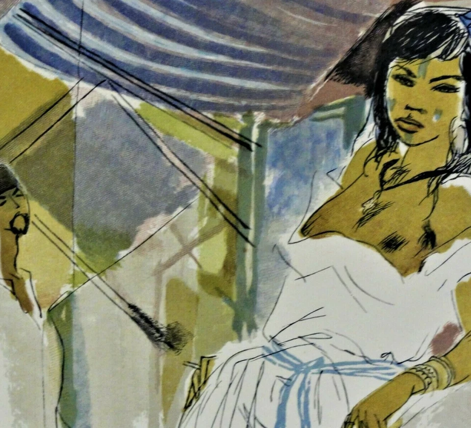 Gaston BARRET (1910-1991) sign & num.Farblitho: JUNGE FRAU HALB-NACKT IM ORIENT - Bild 1 von 4