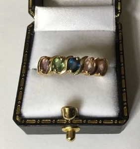 Hallmarked 9ct 9k Gold GEMS TV Oval Multi Colour Sapphire 5 Stone Ring N - Picture 1 of 9
