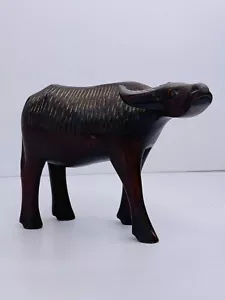 Vintage Mid Century Modern Water Buffalo Iron Wood Hand Carved Statue MCM - Picture 1 of 9