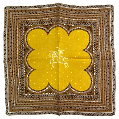 Tammis Keefe Handkerchief Horseman Gold Persian Warrior Dots Vintage Hankie READ - Image 1 of 4