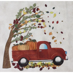 Copricuscino autunnale in pelle 15" x 15" marrone chiaro camion rustico con zucche - Foto 1 di 3