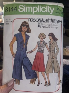 Simplicity 8144 Miss Jacket/Vest/Skirt/Gaucho Culottes Size 12-14 1977 Cut Compl - Picture 1 of 3