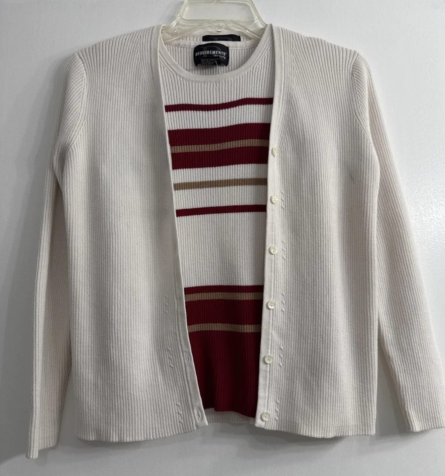 Cárdigan y camiseta sin mangas vintage años 90 requisitos algodón con botones P rayas medianas nuevo con etiquetas Foto 1 de 4