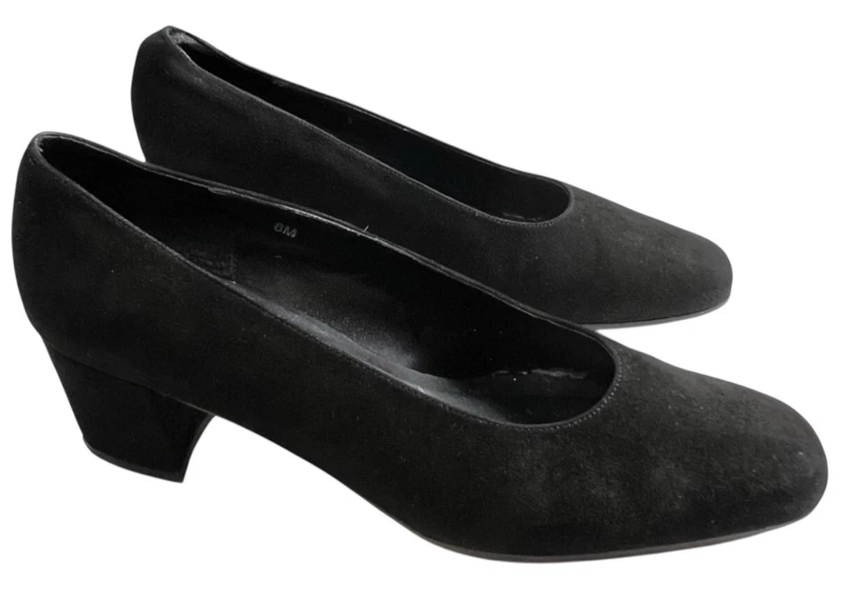 Zapatos de salón Van Eli negros de gamuza tacón bloque 8M para mujer sin cordones punta almendra de cuero Foto 1 de 4