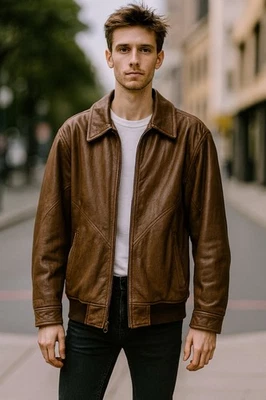 Men's brown Leather Jacket SZ M - Tall : Studo by Holt Renfrew - Vintage - Image 1 of 4