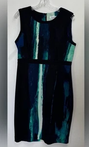 NEW Calvin Klein Dress Women Black Tank Sheath Multicolor Splash Size 10 - Picture 1 of 8