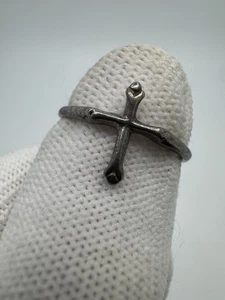 Antique Cross Religious Ring Sterling Silver Band Vintage - Picture 1 of 5