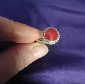 Solid 925 Sterling Silver Round Shape Red Coral Size 9 - Picture 1 of 7