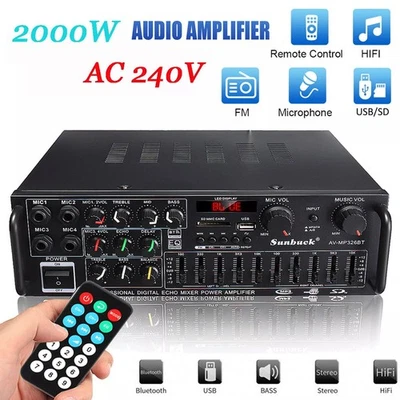 HiFi Verstärker mit Bluetooth 2000W PartyMusik Equipment AUX Anlage Stereo Audio - Bild 1 von 4