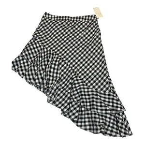 A New Day Gingham Ruffle Skirt Asymmetrical Hem Black White Size 2 - Picture 1 of 6