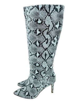 Steve Madden Kinga Blue Snakeskin Faux Leather Pull On Tall Boots Sz 6 New SH06 - Image 1 of 4
