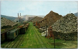 PULPWOOD PILES Rumford, Maine ME logging railroad - Postcard - Picture 1 of 2