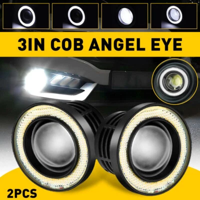 2x Luces antiniebla LED redondas de 3 pulgadas blancas COB ojos de ángel halo DRL conducción de automóviles camiones Foto 1 de 4