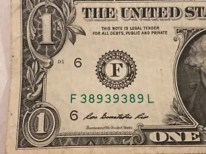 Fancy Serial Number 1 Dollar Bill!! Unique! 38939389 March 1989 Ships Promptly! - Picture 1 of 4