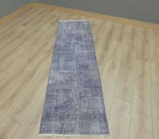 Overdyed Runner Rug Traditional Handmade Vintage Blue Sparta Wool Carpet 2x7 ft