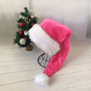 Adult Christmas Long Hat Plush Long Xmas Costume Pompom Santa Claus Cap Red NEW - Picture 1 of 20