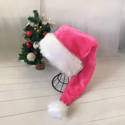 Christmas Long Hat Plush Long Xmas Costume Pompom Santa Claus Cap Adult HOT - Image 1 of 4