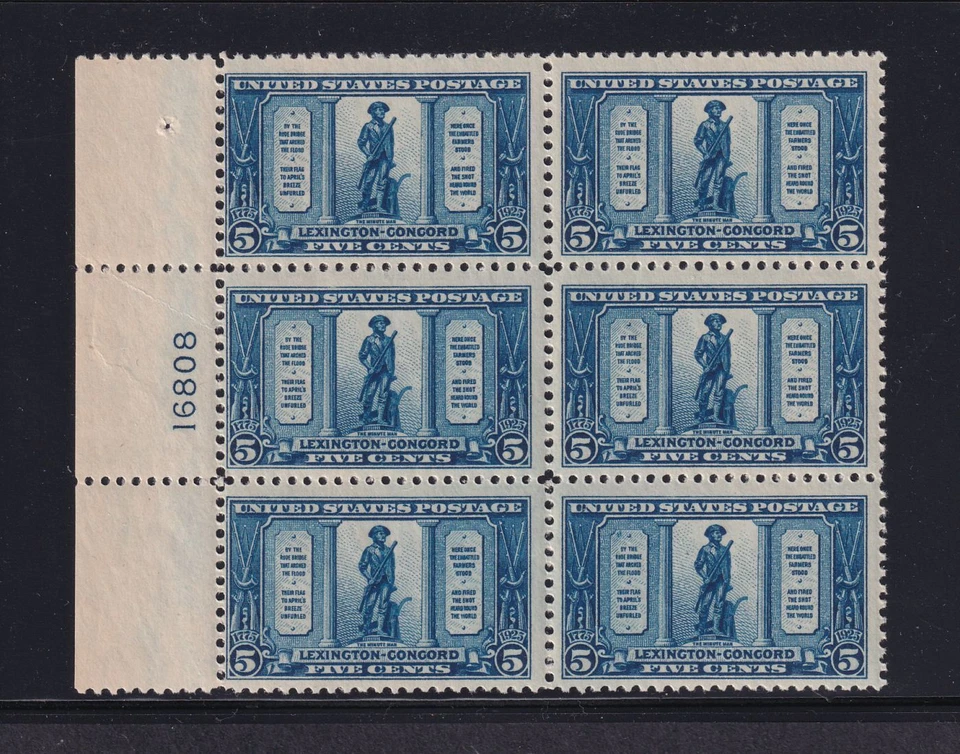 1924 Lexington Concord 5c Sc 619 MNH VF with nice OG plate block of 6 (3F - Image 1 of 2