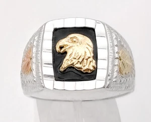Black Hills Gold Sterling Silver Men's Eagle Ring w Black Onyx Size 8 - 16 - Picture 1 of 3