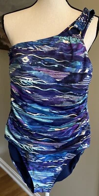 Traje de baño Lauren Ralph Lauren adelgazante multicolor con una correa 10/12 púrpura Foto 1 de 4