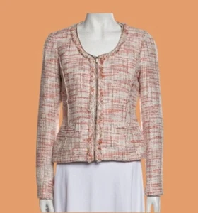 Cynthia Rowley Tweed Jacket with Fringe Detail Front Closure Fully Lined Size M - Picture 1 of 8