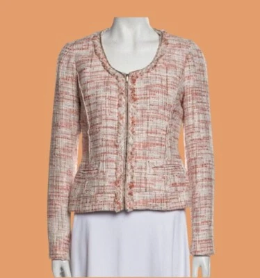 Chaqueta de tweed Cynthia Rowley con detalle de flecos cierre frontal totalmente forrada talla M Foto 1 de 4